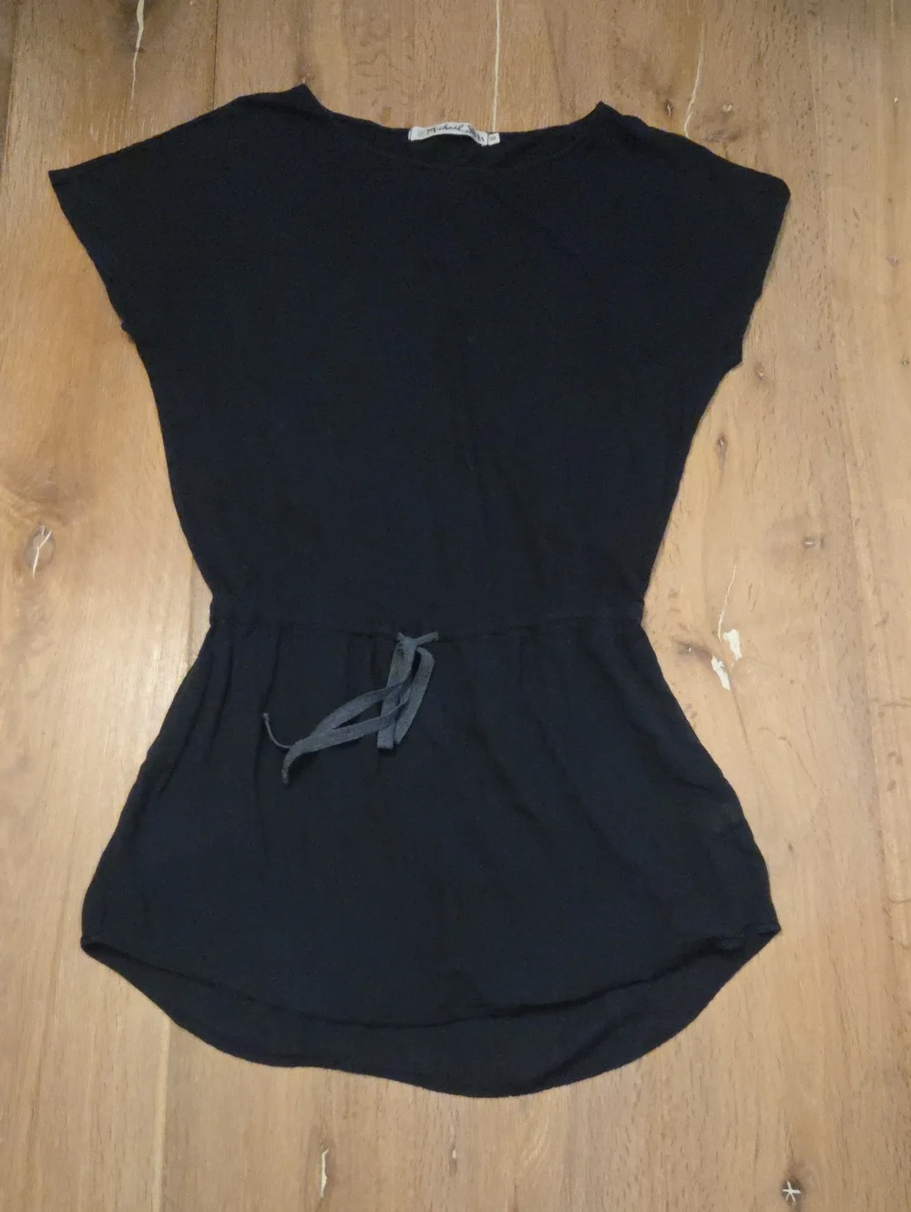 Michael Stars Cap Sleeve Mini Dress Black 100% Cotton Tie Waist OS